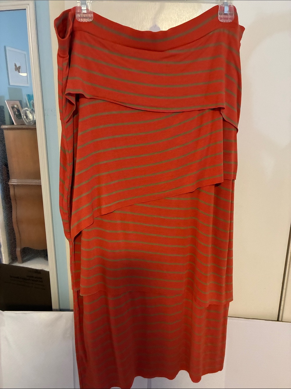 Striped Orange & Gold Maxi Skirt with Layered Tiers